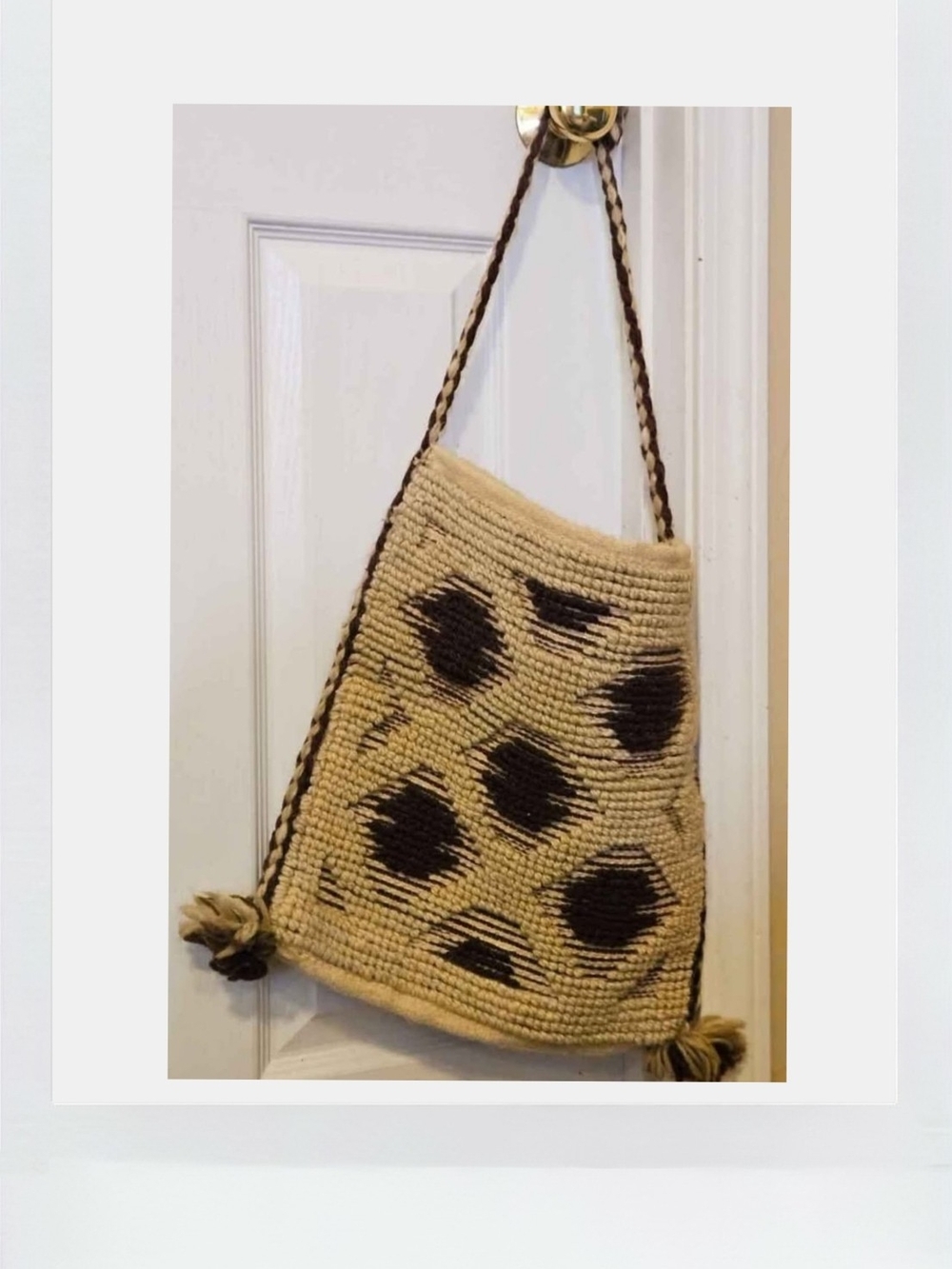 Handwoven Wool Beige and Dark Brown Tote Bag - Boho Crossbody